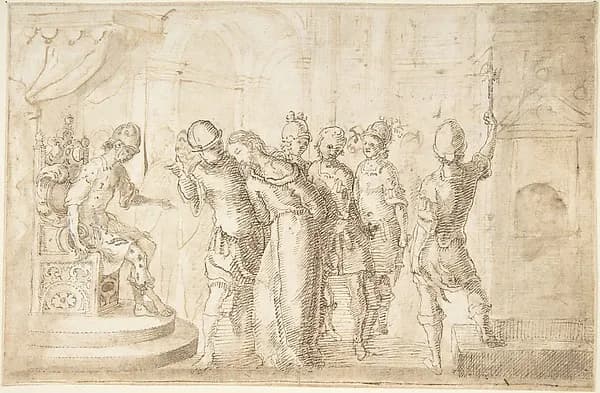 Christ Brought Before Pontius Pilate by Anonymous, Spanish, School of Seville, 17th century depicting John 1