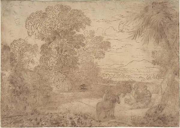Landscape with the Rest on the Flight into Egypt by Claude Lorrain (Claude Gellée) depicting Matthew 2
