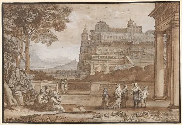 Queen Esther Approaching the Palace of Ahasuerus by Claude Lorrain (Claude Gellée) depicting Esther 5
