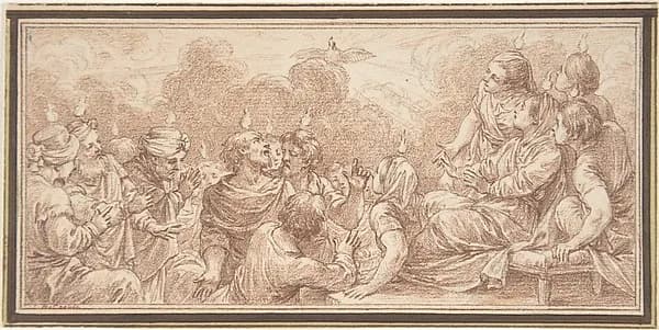 The Coming of the Holy Spirit at Pentecost by Charles Nicolas Cochin II depicting Acts 2