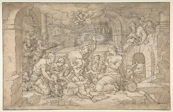 The Adoration of the Shepherds by Jean Cousin the Younger depicting Luke 2