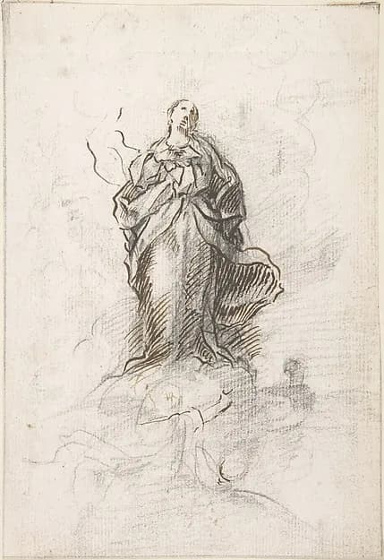 Virgin of the Immaculate Conception Standing on Clouds by Pedro  Duque Cornejo depicting Luke 1