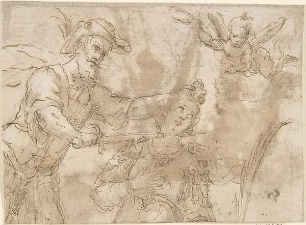 Decapitation of a Female Martyr (Saint Catherine of Alexandria?) by Anonymous, Spanish, School of Seville, 17th century depicting Romans 8
