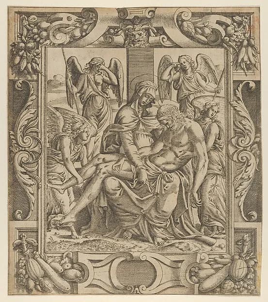 Pietà in an Ornamental Frame by Jean Mignon depicting Luke 1