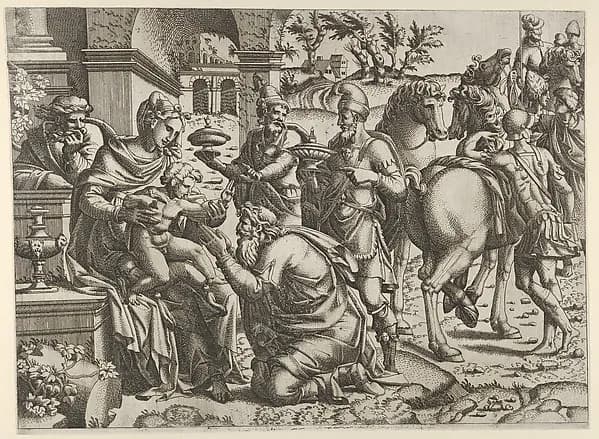 Adoration of the Magi by Jean Mignon depicting Matthew 2