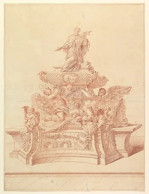 The Silver Tomb of St. John Nepomuk in the Cathedral of St. Veit's Prague, designed by Fischer von Erlach, 1729 by Jeremias Jakob Sedelmayr depicting Revelation 1