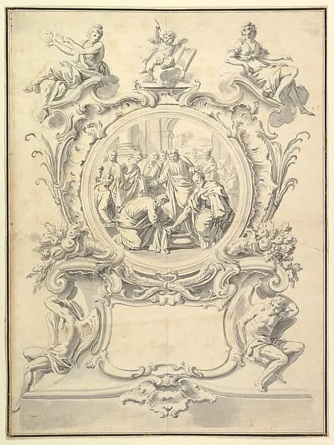 Elaborately Framed Roundel of Christ Washing the Feel of the Apostles by Anonymous, German, 19th century depicting John 1
