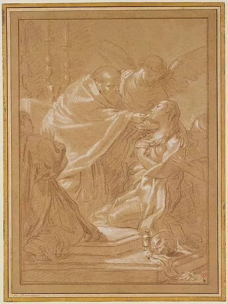 The Last Communion of St. Mary Magdalen, after Benedetto Luti by Louis Jean Jacques Durameau depicting Luke 7