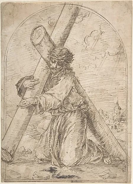 Christ Kneeling, Carrying the Cross by Anonymous, Spanish, 16th century depicting Mark 15