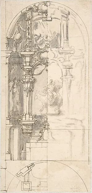 Design for a Chapel with Flight into Egypt as Altarpiece by Anonymous, Spanish, 17th century depicting Matthew 2