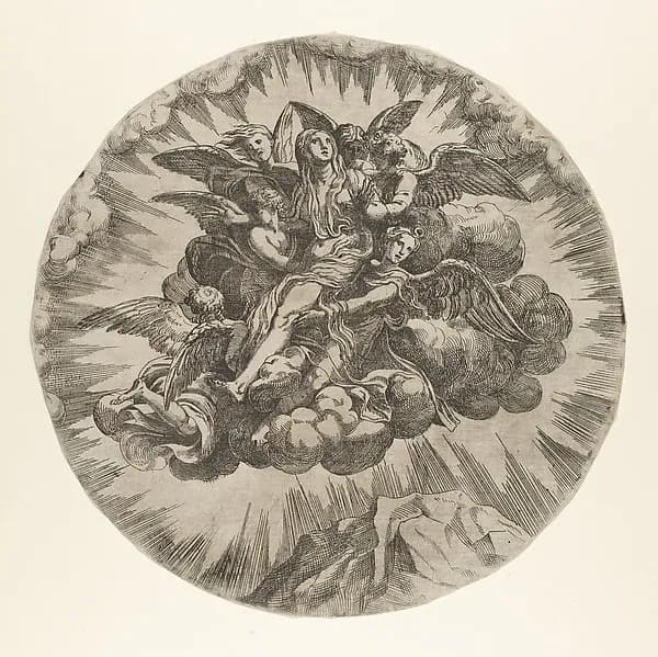 Mary Magdalen carried to Heaven by Anonymous, French, School of Fontainebleau, 16th century depicting Luke 7
