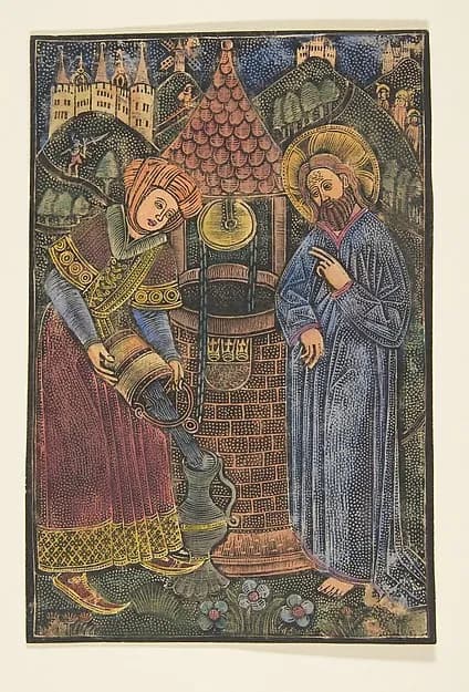 Christ and the Woman of Samaria by Master with the Cologne Arms depicting John 1