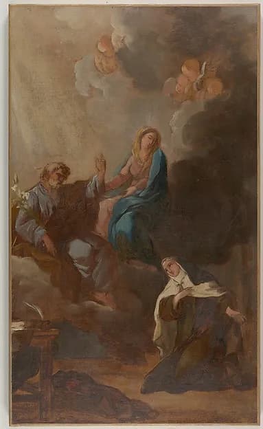 The Virgin Placing St. Teresa of Avila Under the Protection of St. Joseph by François Guillaume Ménageot depicting Luke 1