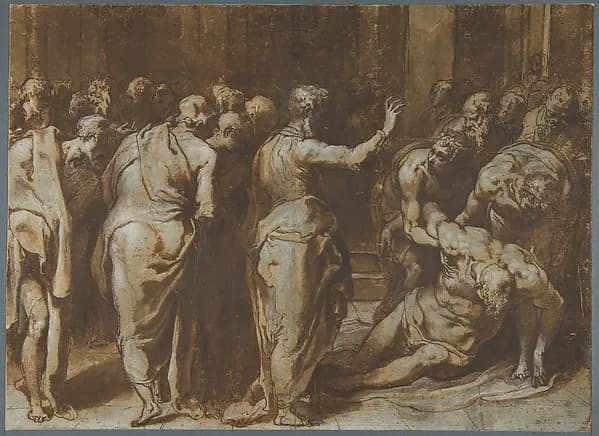 Saint Paul Restoring Eutychus to Life by Taddeo Zuccaro depicting Acts 9