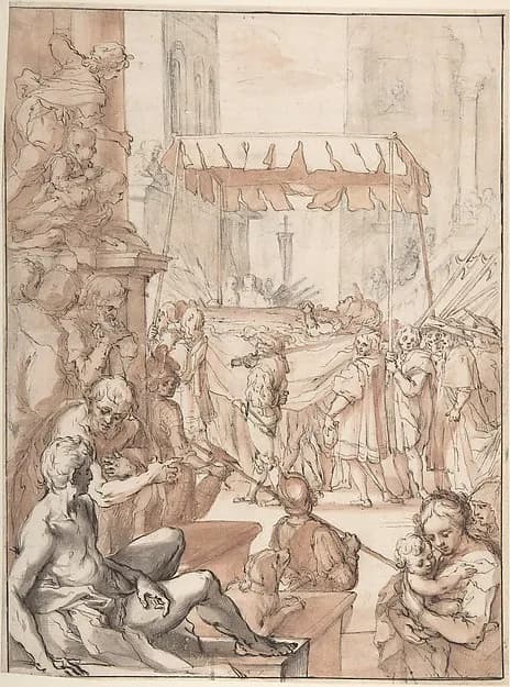 The Body of Saint Catherine of Siena carried in Procession, after Francesco Vanni by Anonymous, French, 18th century depicting Romans 8