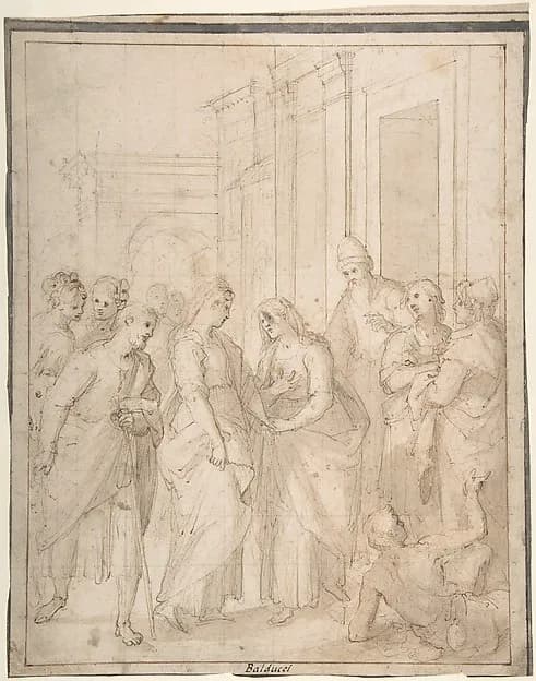 The Visitation of the Virgin to Saint Elizabeth by Giovanni Balducci ("Il Cosci") depicting Luke 1