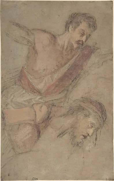 Studies for a Scourging Soldier and the Head of Christ by Jacopo Bassano (Jacopo da Ponte) depicting John 1