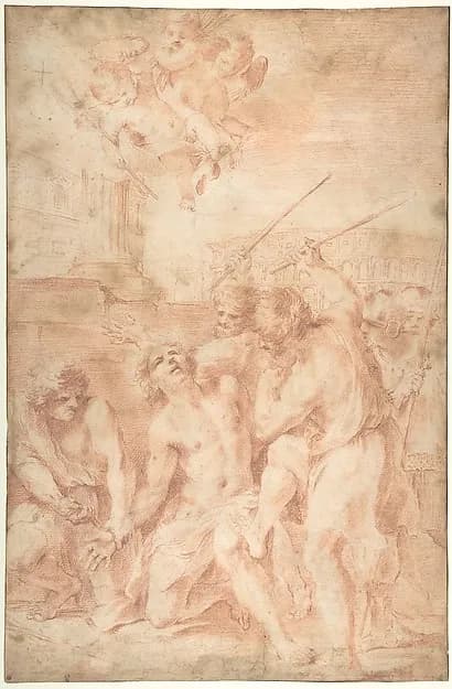 Saint Sebastian Clubbed to Death by Andrea Camassei depicting Romans 8