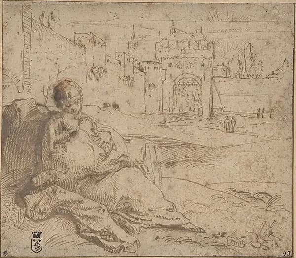 The Virgin and Child Resting Outside a City Gate by Annibale Carracci depicting Luke 2