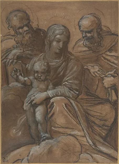 The Virgin and Child with Two Male Saints by Giacomo Cavedone depicting Luke 2