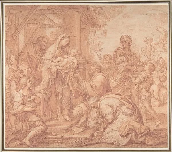 The Adoration of the Magi by Giuseppe Bartolomeo Chiari depicting Matthew 2