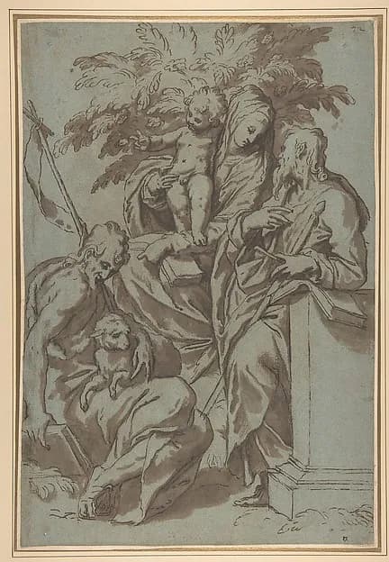 Virgin and Child with Saint John the Baptist and Saint Paul by Paolo Farinati depicting Matthew 3