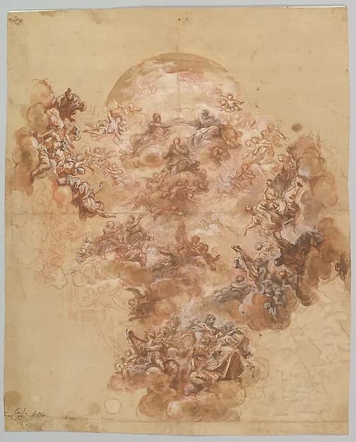 Study for a Ceiling Decoration: Coronation of the Virgin (recto); Female Head (verso) by Giacinto Brandi depicting Luke 1