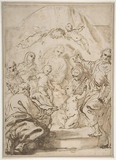 The Virgin and Child Enthroned with Attendant Saints by Antonio Gionima depicting Luke 2