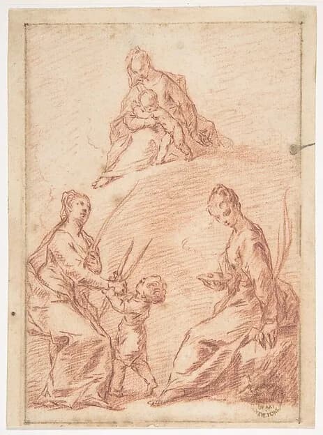 The Virgin and Child Appearing to Saint Agatha and Saint Lucy by Nicola Grassi depicting Luke 2