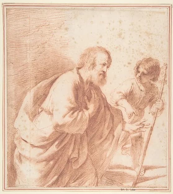 Saint Joseph Seen with his Flowering Staff, which is Held by the Christ Child by Guercino (Giovanni Francesco Barbieri) depicting Luke 2