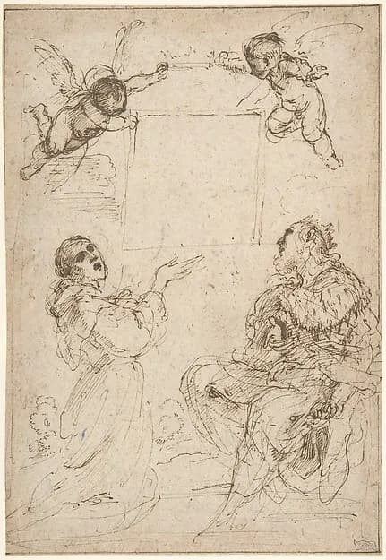 Saint Francis of Assisi and Saint Louis of France Venerating an Image of the Virgin by Guercino (Giovanni Francesco Barbieri) depicting Matthew 5