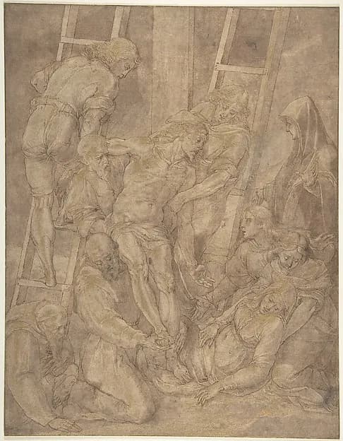The Descent from the Cross with Saint Francis and Another Friar by Jacopo Ligozzi depicting Matthew 5