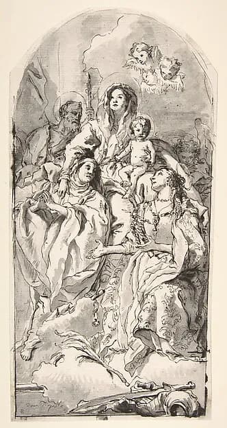 The Holy Family with Two Female Saints by Giovanni Domenico Tiepolo depicting Luke 2