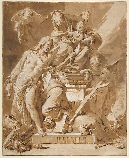 The Virgin and Child Enthroned with Saint Sebastian and a Franciscan Saint by Giovanni Battista Tiepolo depicting Romans 8