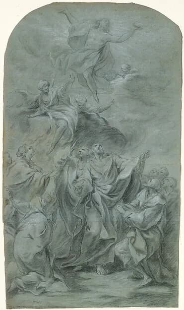 The Ascension of Christ (recto); Head of a Bearded Man Looking Down (verso) by Pierre Charles Trémolières depicting Acts 1