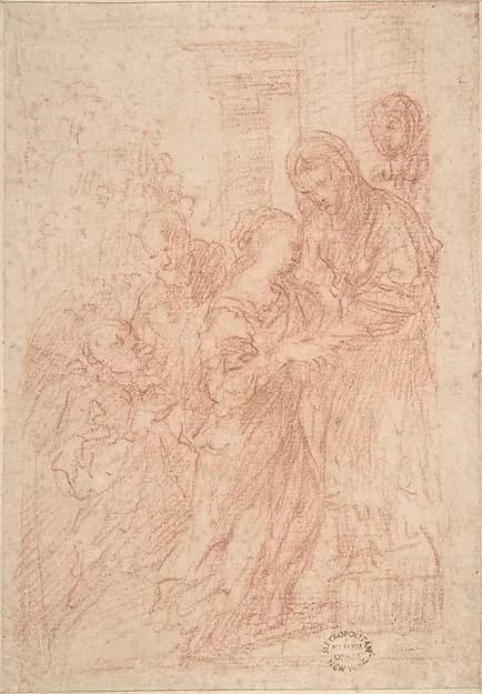 The Visitation by Anonymous, Italian, Roman-Bolognese, 17th century depicting Luke 1