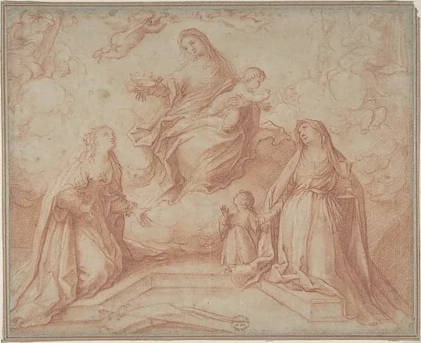 Madonna and Child with Saints by Anonymous, Italian, Roman-Bolognese, 17th century depicting Luke 2