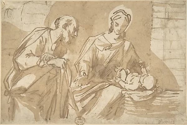 Holy Family by Anonymous, Italian, Roman-Bolognese, 17th century depicting Luke 2
