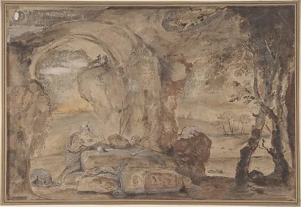 Saint Jerome in the Wilderness by Anonymous, Italian, Roman-Bolognese, 17th century depicting Romans 8