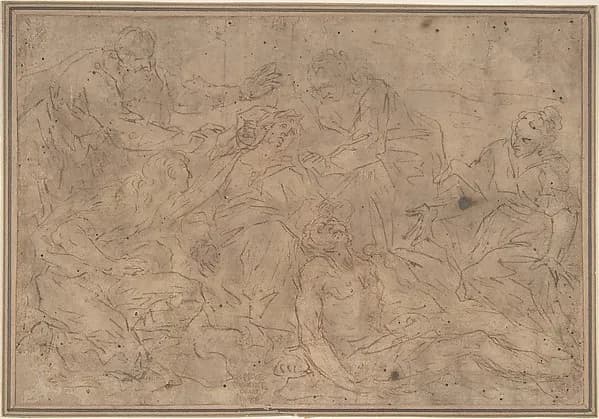 Lamentation over the Dead Christ by Anonymous, Italian, Roman-Bolognese, 17th century depicting Mark 15