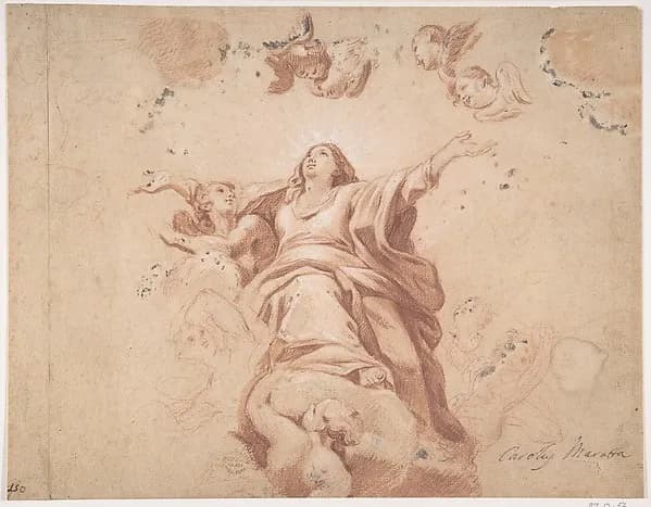Assumption of the Virgin (after Carlo Maratta?) by Anonymous, Italian, Roman-Bolognese, 17th century depicting Luke 1