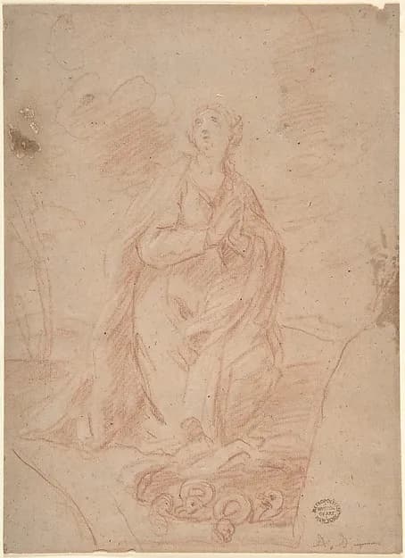 Virgin Kneeling in Prayer by Anonymous, Italian, Roman-Bolognese, 17th century depicting Luke 1