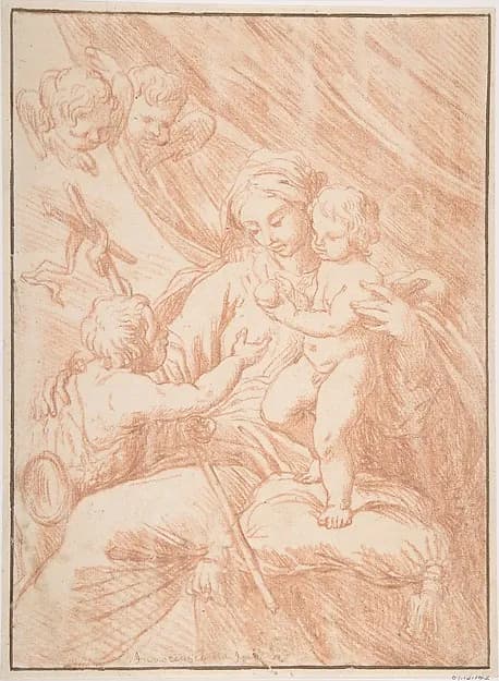 Madonna, Child, and Saint John by Anonymous, Italian, Roman-Bolognese, 17th century depicting Matthew 3
