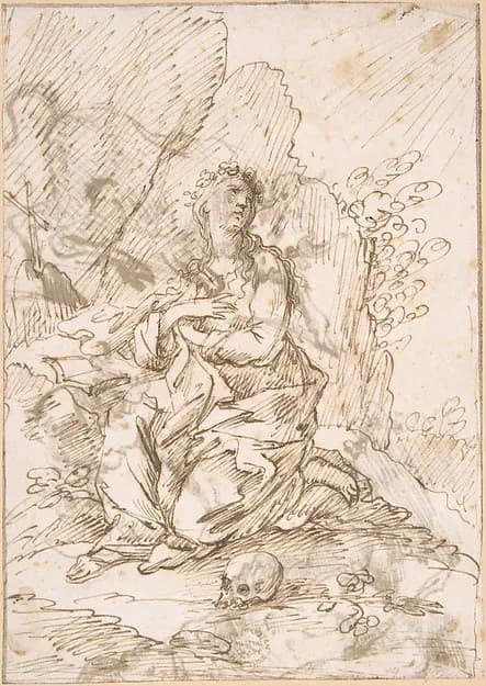 Mary Magdalen in the Wilderness by Anonymous, Italian, Roman-Bolognese, 17th century depicting Luke 7
