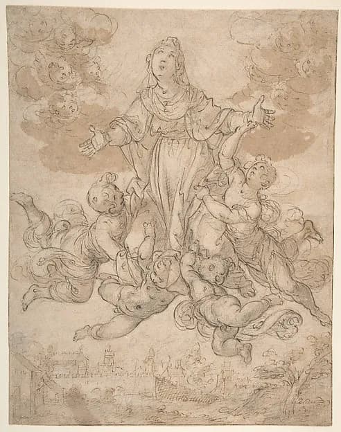 Virgin in Glory with Angels by Aurelio Lomi depicting Luke 1