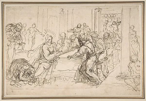 Penitent Woman Anointing the Feet of Christ at the Table of Simon the Pharisee by Jacopo Palma the Younger depicting John 1