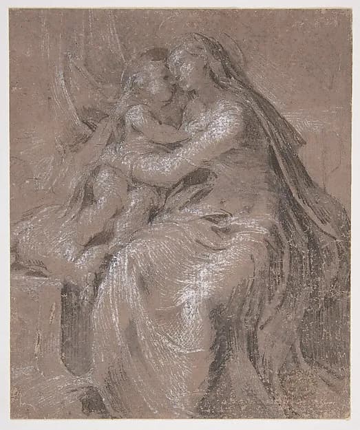 Madonna and Child (recto); Head and Bust of Saint John the Evangelist  (verso) by Parmigianino (Girolamo Francesco Maria Mazzola) depicting Revelation 1