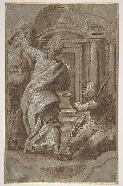 Saints Peter and John Healing a Cripple at the Gate of the Temple by Perino del Vaga (Pietro Buonaccorsi) depicting Matthew 4
