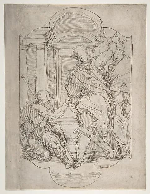 Saint Peter and Saint John Healing a Cripple at the Gate of the Temple by Perino del Vaga (Pietro Buonaccorsi) depicting Matthew 4