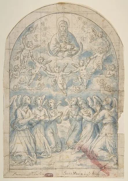 Madonna and Child in Glory Adored by Angels by Bernardino Rodriguez ("Bernardino Siciliano") depicting Luke 2